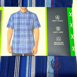 NWT CHAPS Men’s Blue Easy Care Cotton Shirt Short Sleeve Classic Fit Size XL